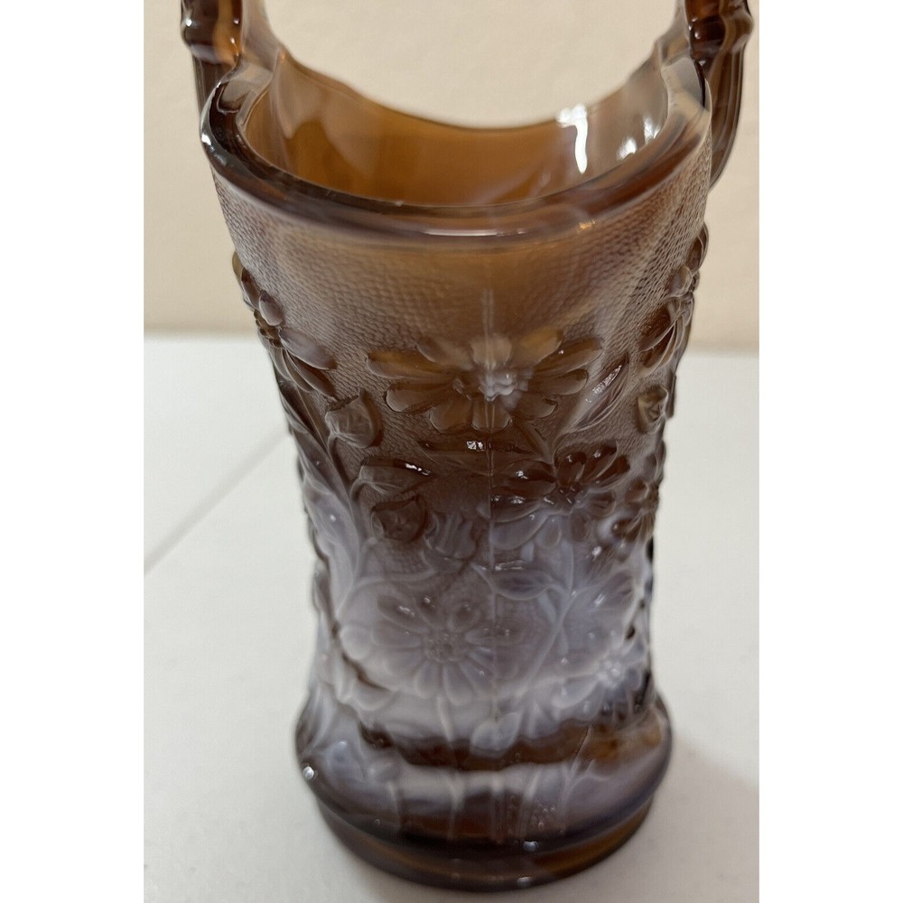 Vintage Imperial Dark Caramel Root Beer Slag Glass Tall Daisy Basket 10 In Tall - Picture 8 of 16